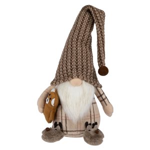 Northlight 14 H x 9-in W Brown/Beige/Cream Sitting Gnome with Teddy Bear Christmas Figure