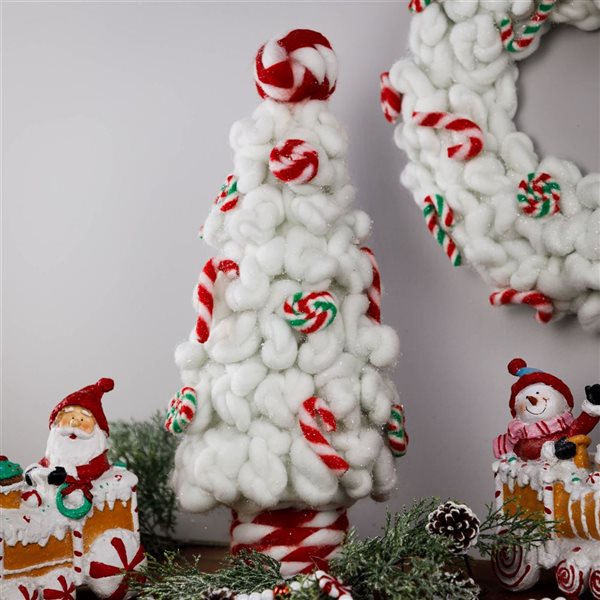 Northlight 16.5 H x 7-in dia Plush Tree with Peppermint and Candy Canes Christmas Decoration
