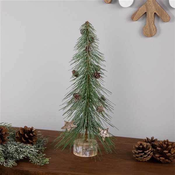 Northlight 13 H x 6-in dia Frosted Bottle Brush Tree on Wooden Base Christmas Decoration