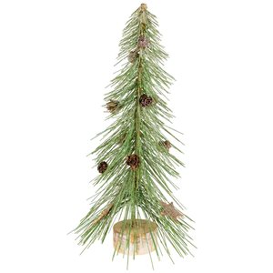 Northlight 13 H x 6-in dia Frosted Bottle Brush Tree on Wooden Base Christmas Decoration