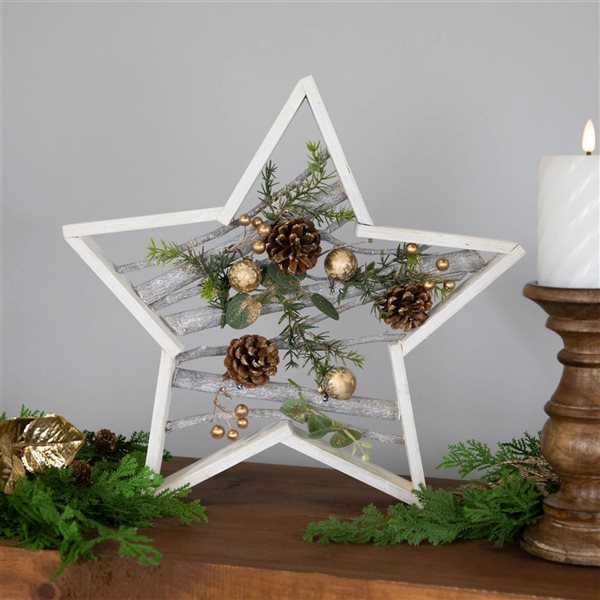 Northlight 14.5-in Pinecones and Berries Star-Shaped Wooden Christmas Decoration