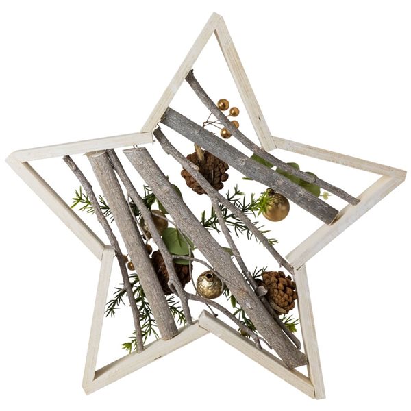 Northlight 14.5-in Pinecones and Berries Star-Shaped Wooden Christmas Decoration