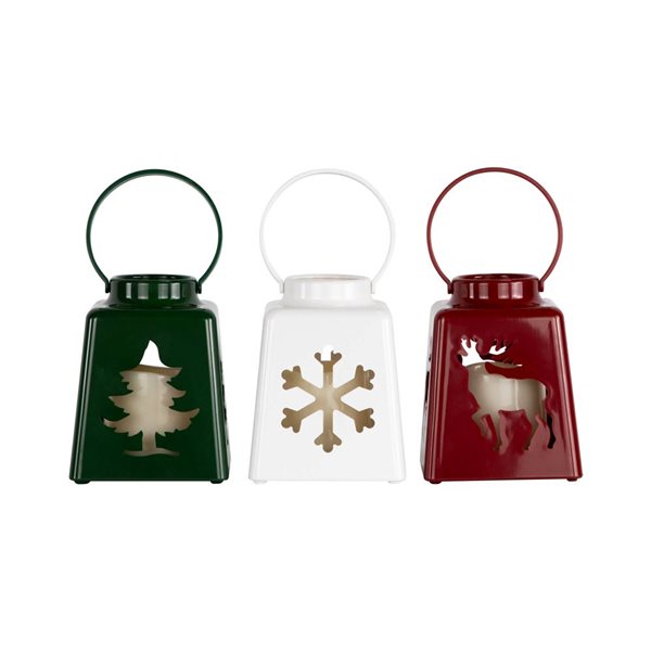 Northlight Green/White/Red LED Lighted Tree, Snowflake and Reindeer Christmas Candle Lanterns - Set of 3