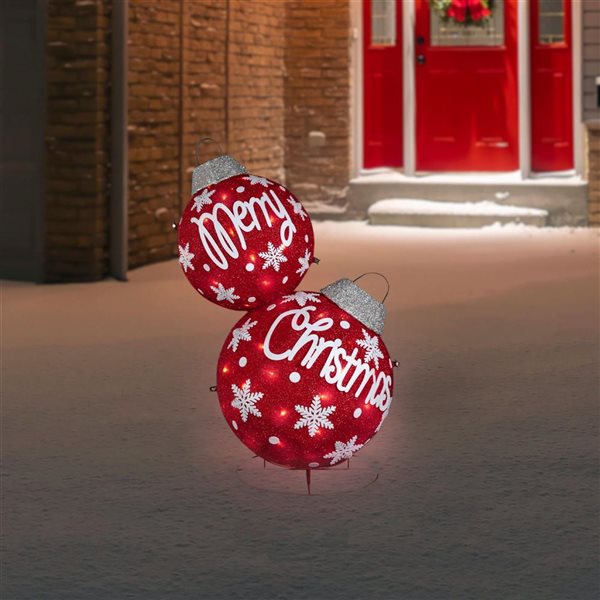 Northlight 35-in H Red Fabric LED Lighted Outdoor Stacked Christmas Balls