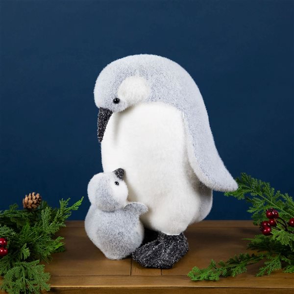 Northlight 10.75 H x 7.5-in W Mother Penguin with Chick Christmas Figurine