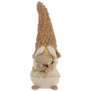 Northlight 11.5 H x 4-in W Beige Fabric Standing Gnome Girl with Plush Hat Christmas Figurine