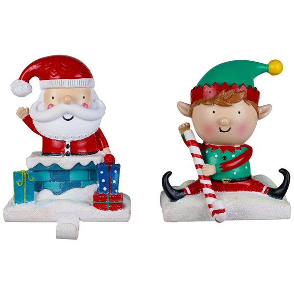 Northlight 5-in H Resin Santa and Elf Christmas Stocking Holders - Set of 2