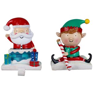 Northlight 5-in H Resin Santa and Elf Christmas Stocking Holders - Set of 2