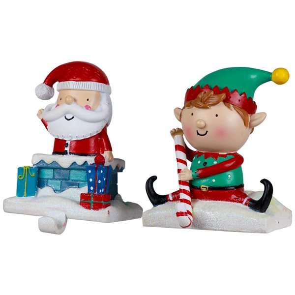 Northlight 5-in H Resin Santa and Elf Christmas Stocking Holders - Set of 2