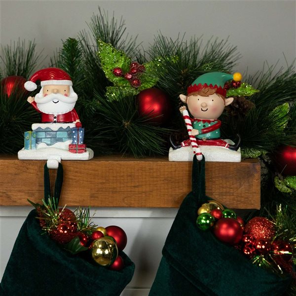 Northlight 5-in H Resin Santa and Elf Christmas Stocking Holders - Set of 2