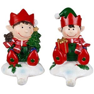 Northlight 5-in H Resin Festive Elves Christmas Stocking Holders - Set of 2