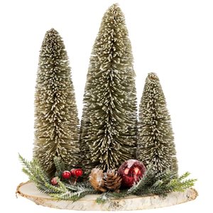 Northlight 10.25 H x 10-in W Frosted Bottle Brush Trees on Wood Base Christmas Decoration