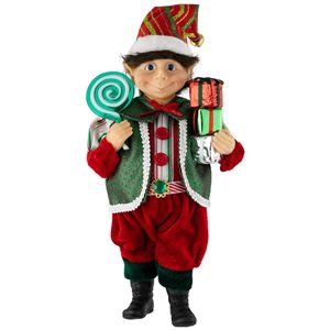 Northlight 12 H x 6 W x 4-in D Red/Green Lollipop Elf with Gifts Christmas Figurine