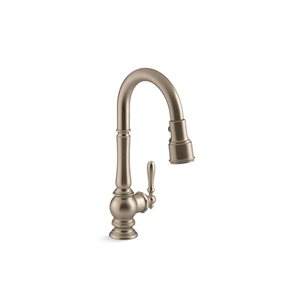 KOHLER Artifacts Brushed Bronze Single-Handle Deck-Mount Pull-Down Kitchen Faucet w/ Spray Head