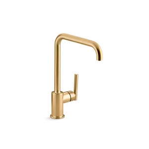 KOHLER Purist Brushed Brass Single-Handle Deck-Mount High-Arc Kitchen Faucet