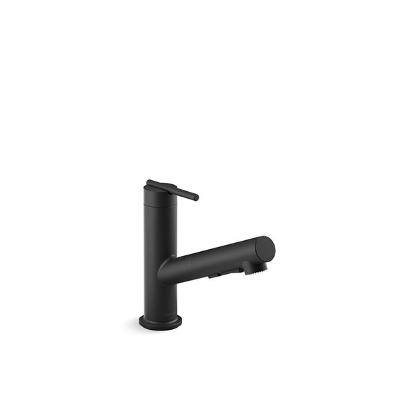 KOHLER Crue Matte Black Single-Handle Deck-Mount Pull-Out Kitchen Faucet w/ Spray Head