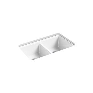 KOHLER Riverby Undermount 22 W x 33-in L White Double-Bowl Kitchen Sink