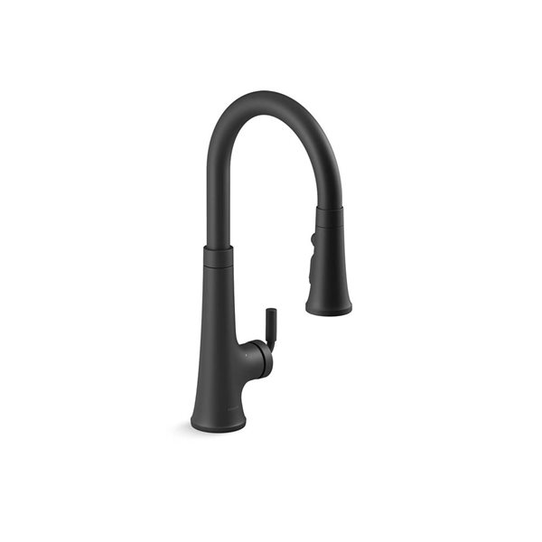 KOHLER Tone Matte Black Single-Handle Deck-Mount Touchless Pull-Down Kitchen Faucet w/ Spray Head