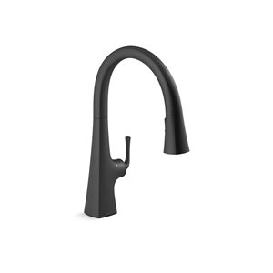 KOHLER Graze Matte Black Single-Handle Deck-Mount Touchless Pull-Down Kitchen Faucet w/ Spray Head