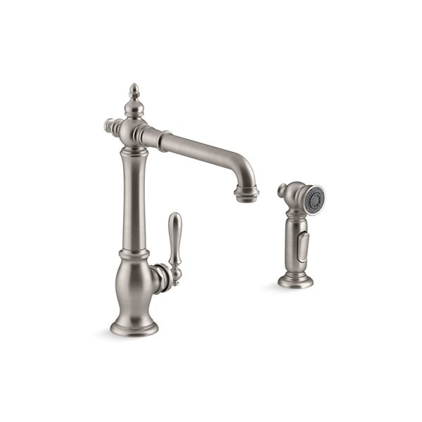 KOHLER Artifacts Stainless Single-Handle Deck-Mount kitchen High-Arc Kitchen Faucet w/ Side Sprayer