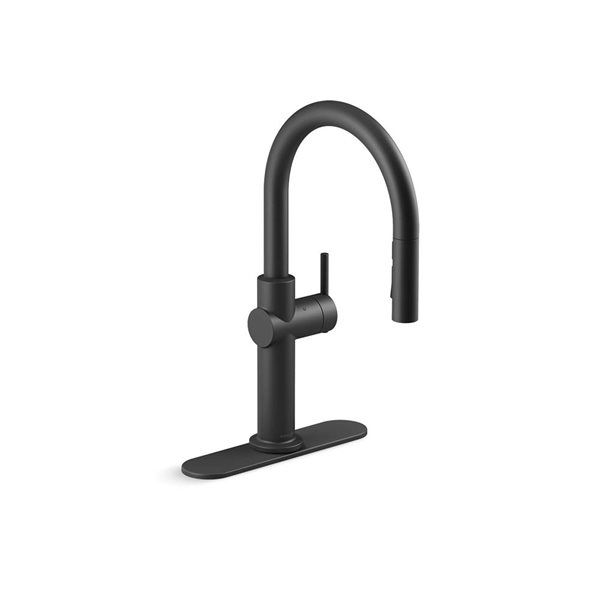 KOHLER Crue Matte Black Single-Handle Deck-Mount Touchless Pull-Down Kitchen Faucet w/ Spray Head