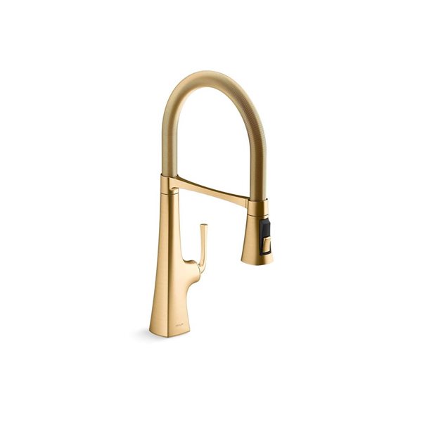 KOHLER Graze Brushed Brass Single-Handle Deck-Mount Pull-Down Kitchen Faucet w/ Spray Head