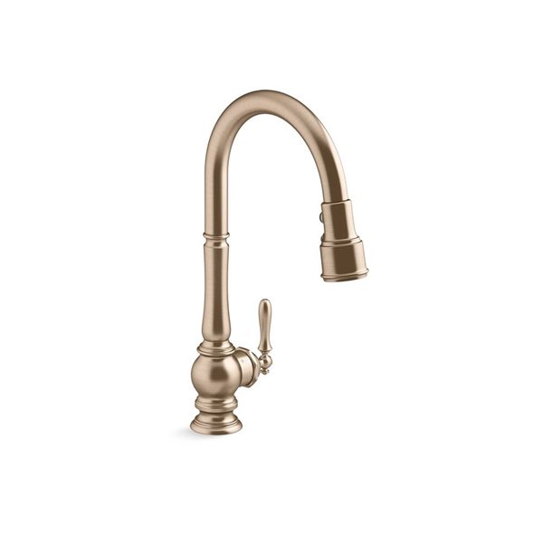 KOHLER Artifacts Brushed Bronze Single-Handle Deck-Mount Touchless Pull-Down Kitchen Faucet w/ Spray Head