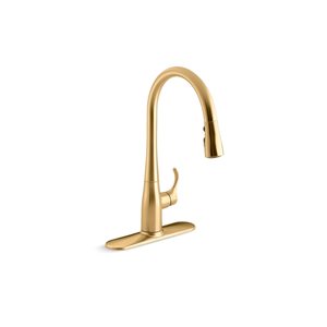 KOHLER Simplice Brushed Brass Single-Handle Deck-Mount Pull-Down Kitchen Faucet w/ Spray Head