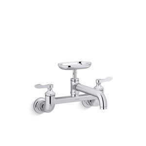 KOHLER Clearwater Polished Chrome 2-Handle Wall-Mount Bridge Kitchen Faucet