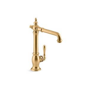 KOHLER Artifacts Brushed Brass Single-Handle Deck-Mount Straight High-Arc Kitchen Faucet