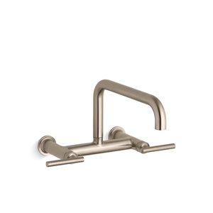 KOHLER Purist Brushed Bronze Single-Handle Deck-Mount Bridge Kitchen Faucet