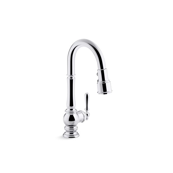 KOHLER Artifacts Polished Chrome Single-Handle Deck-Mount Pull-Down Kitchen Faucet w/ Spray Head