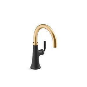 KOHLER Tone Matte Black and Brass Single-Handle Deck-Mount Bar Kitchen Faucet