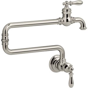 KOHLER Artifacts Polished Nickel Single-Handle Wall-Mount Pot Filler Kitchen Faucet