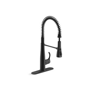 KOHLER Simplice Matte Black Single-Hand Deck-Mount Pull-Down Kitchen Faucet w/ Spray Head