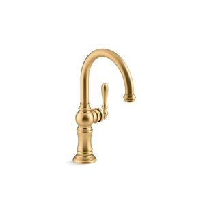 KOHLER Artifacts Brushed Brass Single-Handle Deck-Mount High-Arc Small Kitchen Faucet