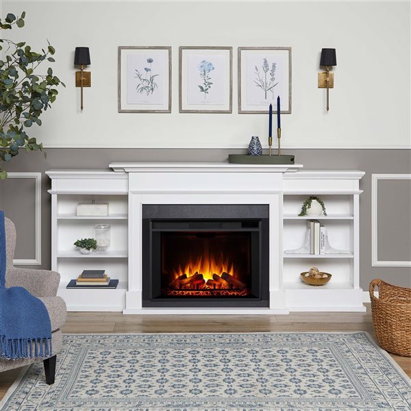 Real Flame Ashton 92-in Grand Electric Fireplace TV Stand - White