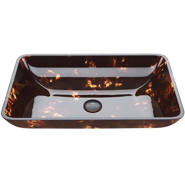 VIGO Brown and Gold Fusion Glass Rectangular Vessel Bathroom Sink