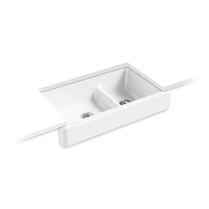 KOHLER Whitehaven White Quartz Customizable Rectangular 2-Bowl Undermount Farmhouse Kitchen Sink