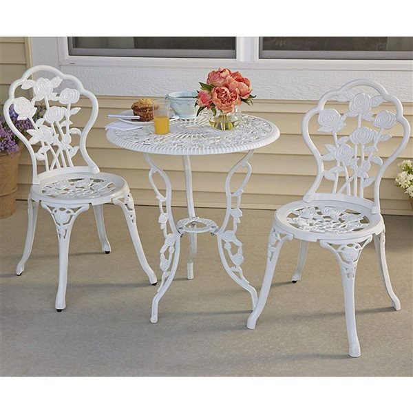 Think Patio 3-Piece Bistro White Rose Garden Set w/ 2 Chairs