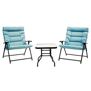 Think Patio 3-Piece Patio Bistro Set w/ Folding Aqua Blue Cushion Chairs