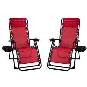 Think Patio Set of 2 Red Zero-Gravity Chairs w/ Foot Cover and Big Cupholder