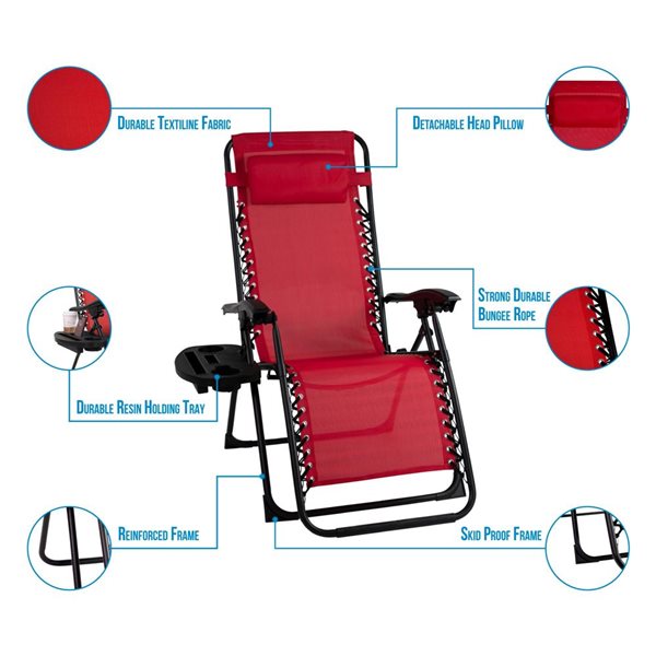 Think Patio Set of 2 Red Zero-Gravity Chairs w/ Foot Cover and Big Cupholder