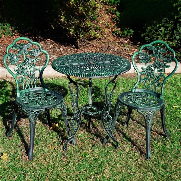 Think Patio 3-Piece Bistro Green Rose Garden Set w/ 2 Chairs