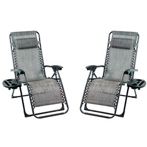 Think Patio Set of 2 Grey Zero-Gravity Chairs w/ Foot Cover and Big Cupholder