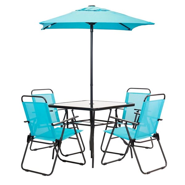 Ensemble de patio bistro Think Patio 6 pièces avec parasol bleu aqua