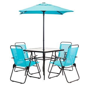 Think Patio 6-Piece Patio Foldable Bistro Set w/ Aqua Blue Umbrella