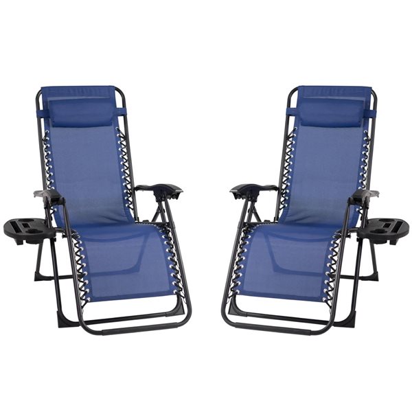 Think Patio Set of 2 Blue Zero-Gravity Chairs w/ Foot Cover and Big Cupholder