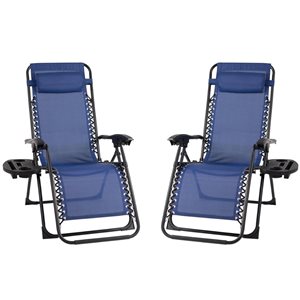 Think Patio Set of 2 Blue Zero-Gravity Chairs w/ Foot Cover and Big Cupholder