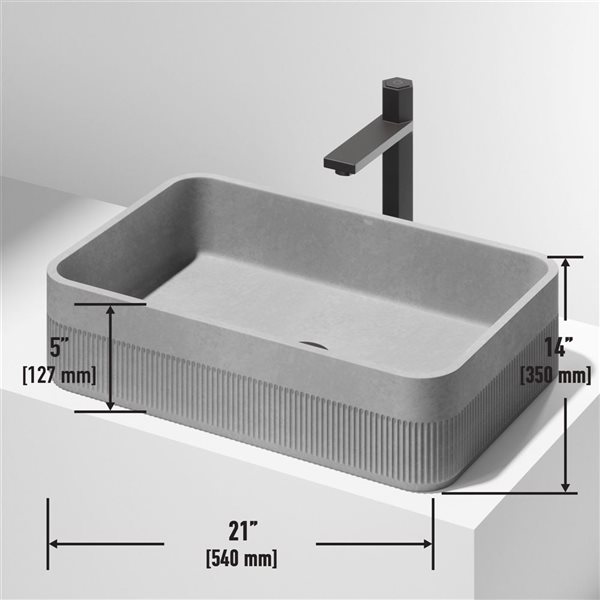 Lavabo vasque rectangulaire Cypress VIGO 21 L x 14 po l. en béton gris